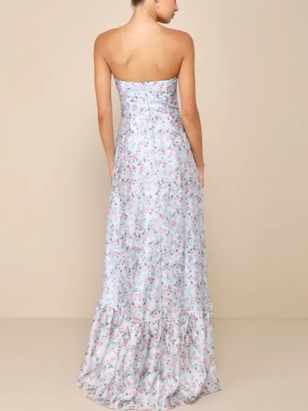 Lulu's Pastel Blue Strapless Floral Maxi Dress - Picture 2 of 4